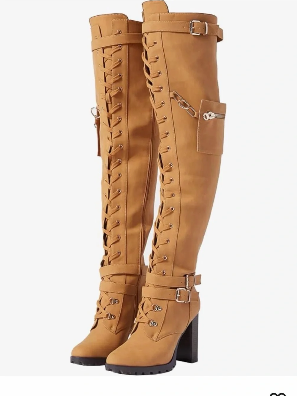 Over-the-Knee Lace-Up Heeled Boots in Tan